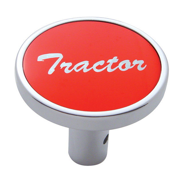 Chrome Long Pin Mount Air Valve Knob W/ Aluminum "Tractor" Sticker - Red