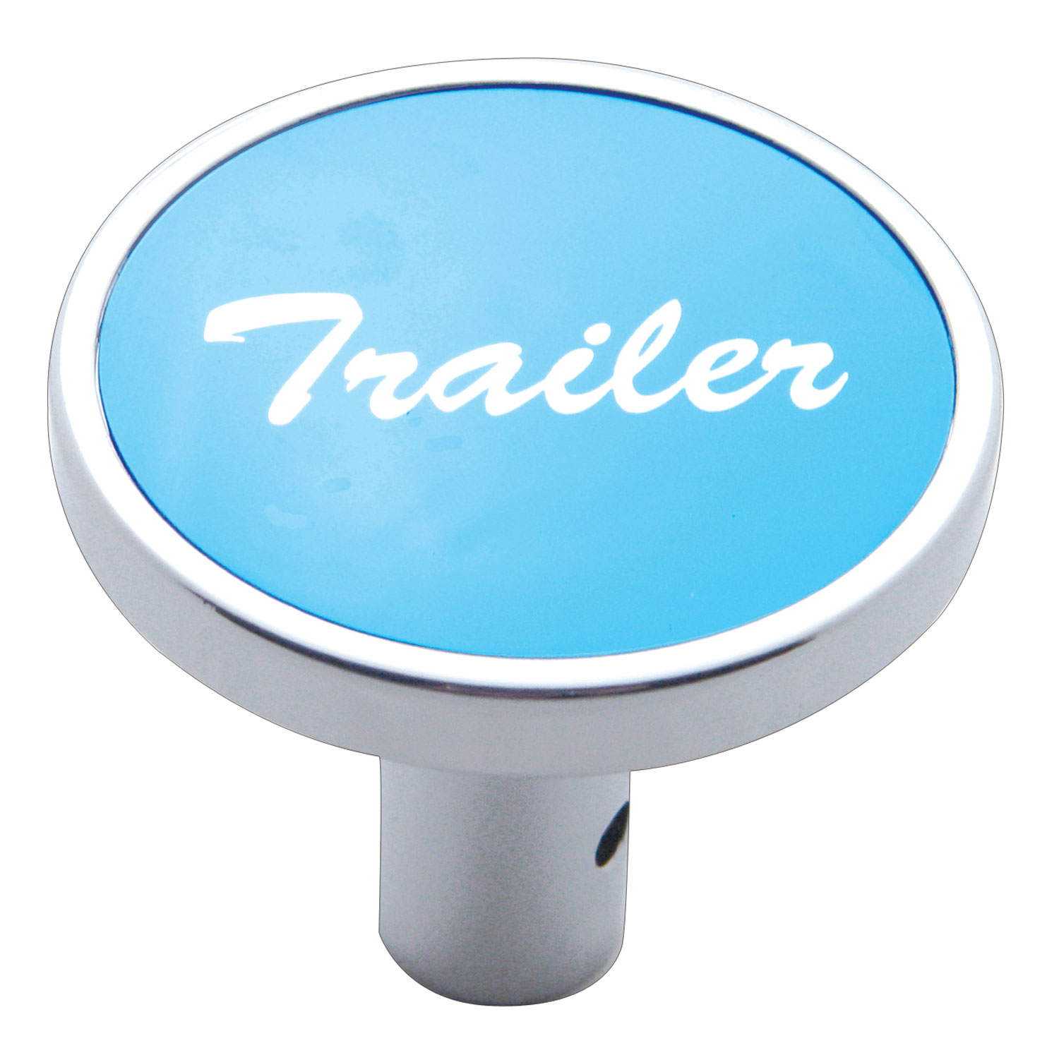Chrome Long Pin Mount Air Valve Knob W/ Aluminum "Trailer" Sticker - Blue