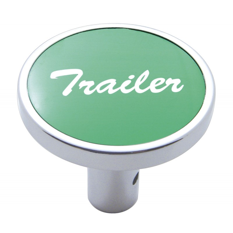 Chrome Long Pin Mount Air Valve Knob W/ Aluminum "Trailer" Sticker - Green