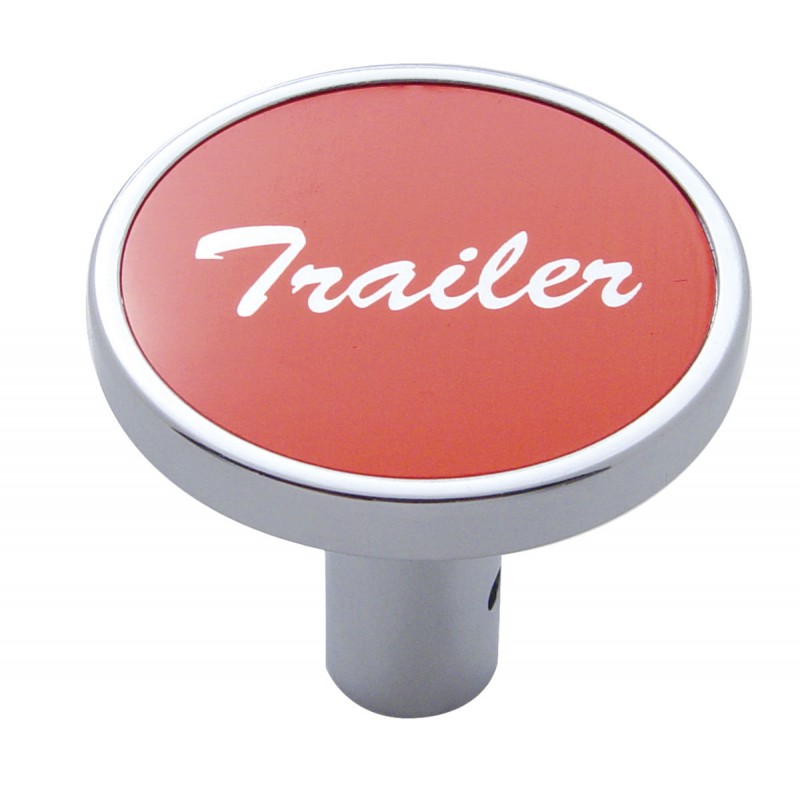 Chrome Long Pin Mount Air Valve Knob W/ Aluminum "Trailer" Sticker - Red