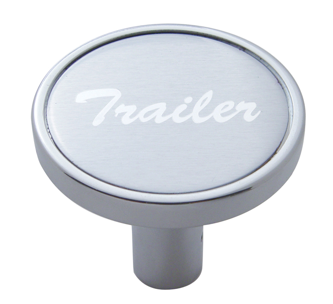 Chrome Long Pin Mount Air Valve Knob W/ Aluminum "Trailer" Sticker - Silver