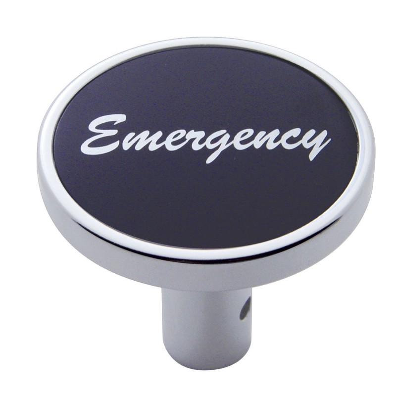 Chrome Long Pin Mount Air Valve Knob W/ Aluminum "Emergency" Sticker - Black