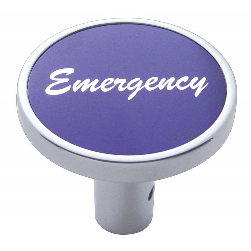 Chrome Long Pin Mount Air Valve Knob W/ Aluminum "Emergency" Sticker - Purple