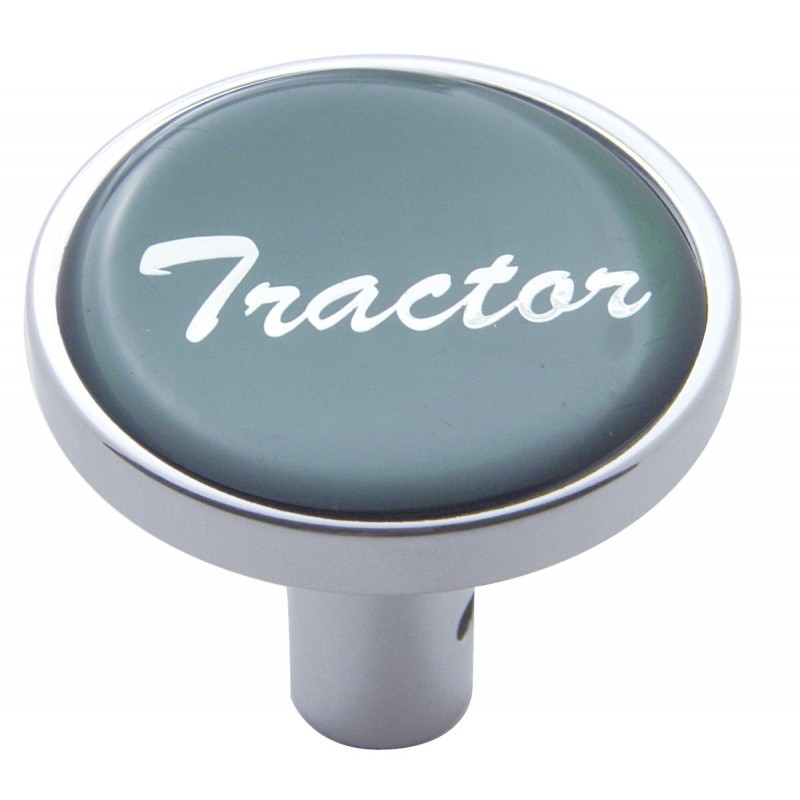 Chrome Long Pin Mount Air Valve Knob W/ Glossy "Tractor" Sticker - Green