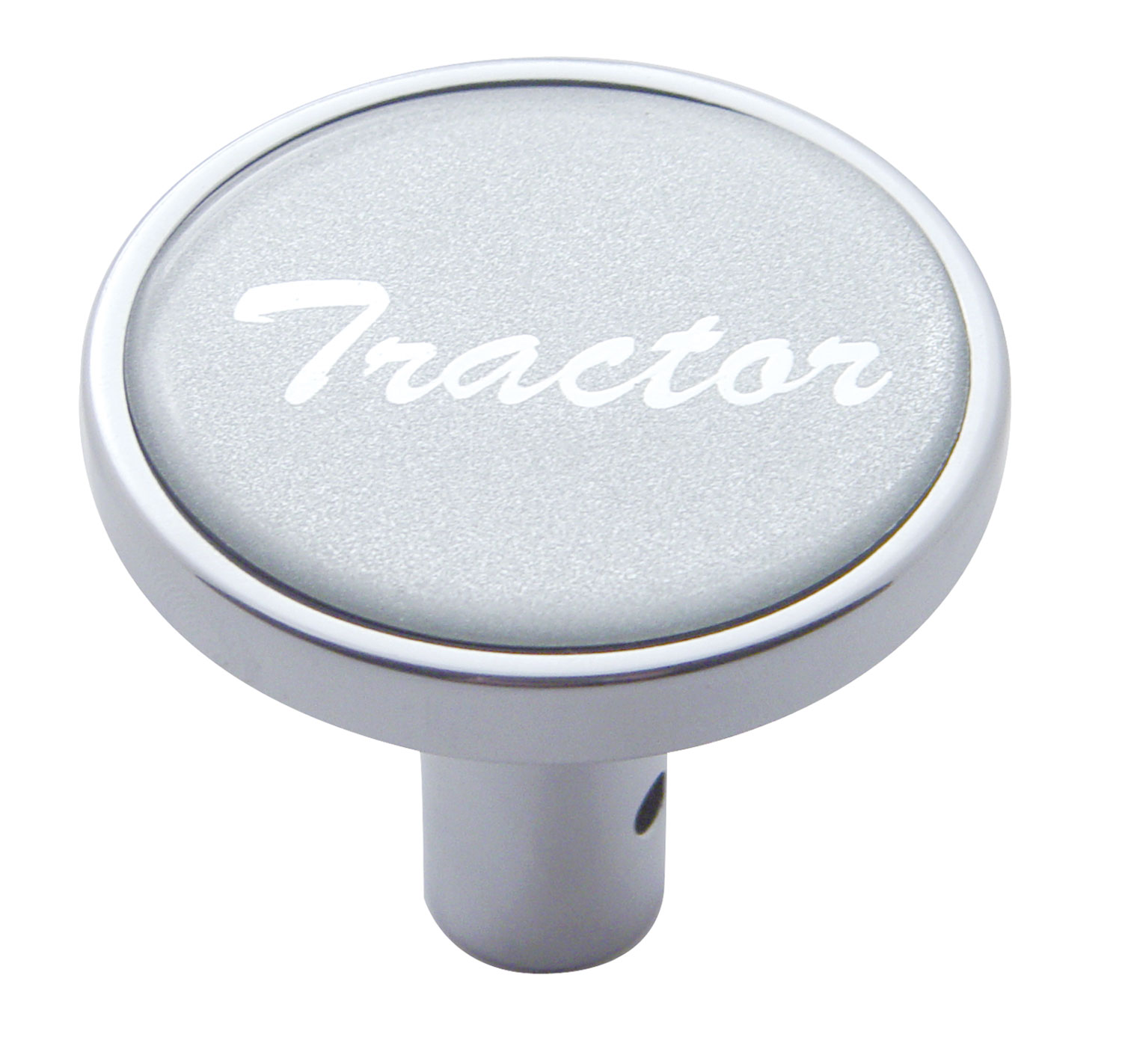 Chrome Long Pin Mount Air Valve Knob W/ Glossy "Tractor" Sticker - Silver