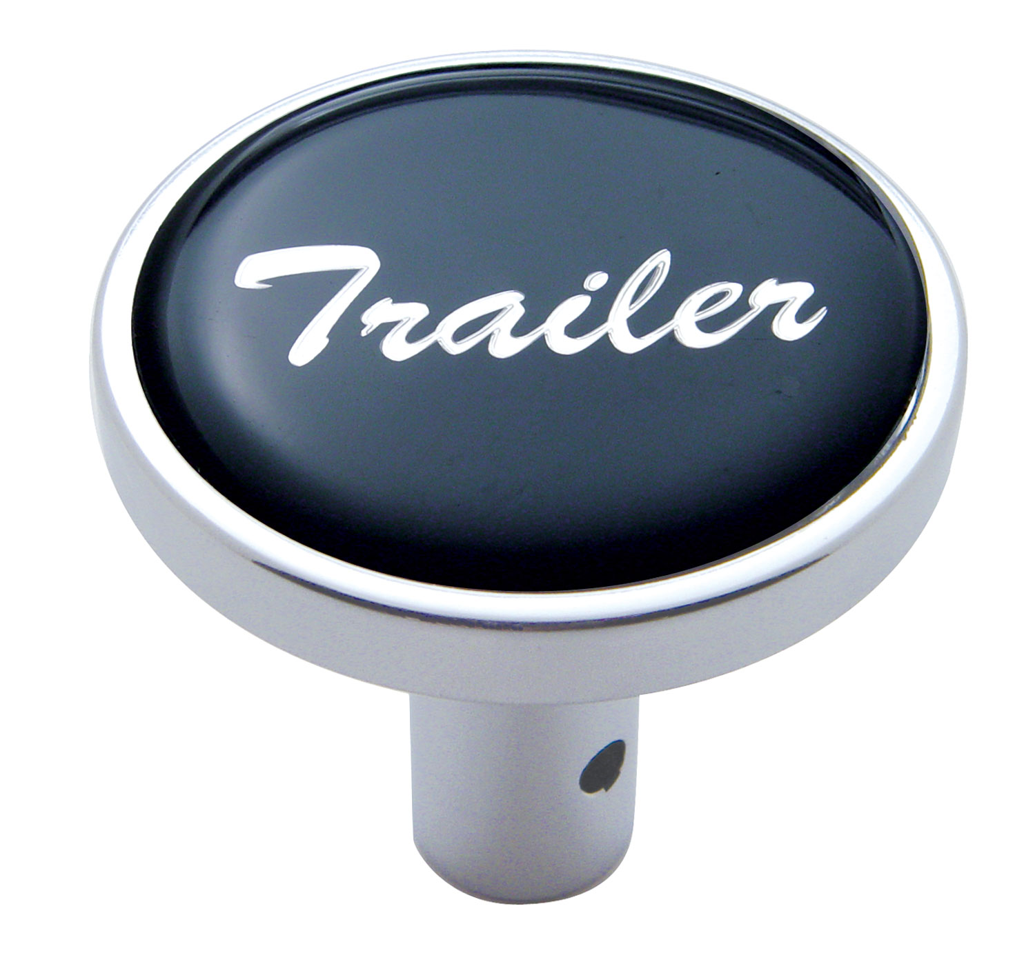 Chrome Long Pin Mount Air Valve Knob W/ Glossy "Trailer" Sticker - Black