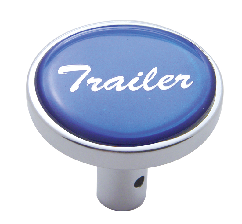 Chrome Long Pin Mount Air Valve Knob W/ Glossy "Trailer" Sticker - Blue