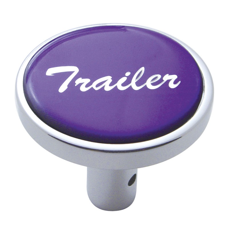 Chrome Long Pin Mount Air Valve Knob W/ Glossy "Trailer" Sticker - Purple
