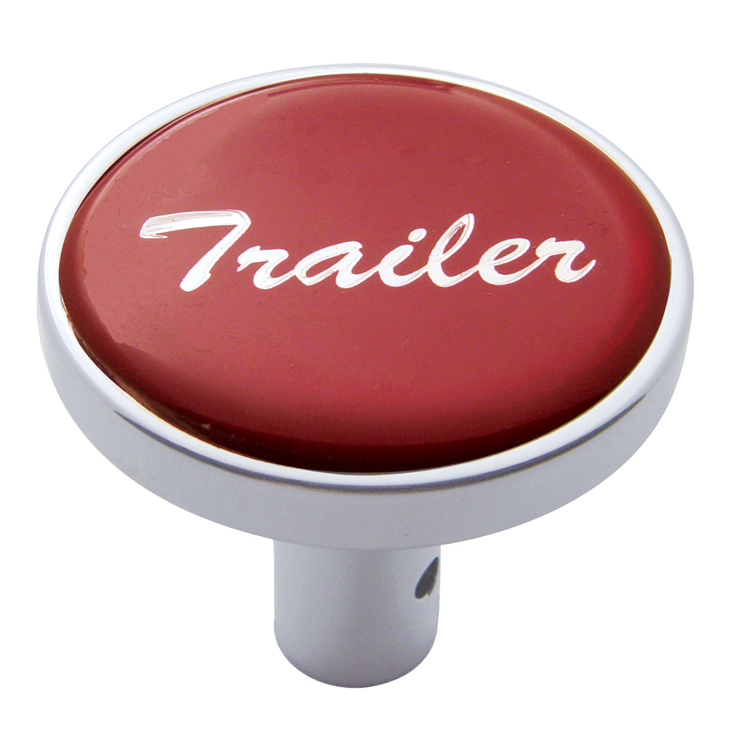 Chrome Long Pin Mount Air Valve Knob W/ Glossy "Trailer" Sticker - Red
