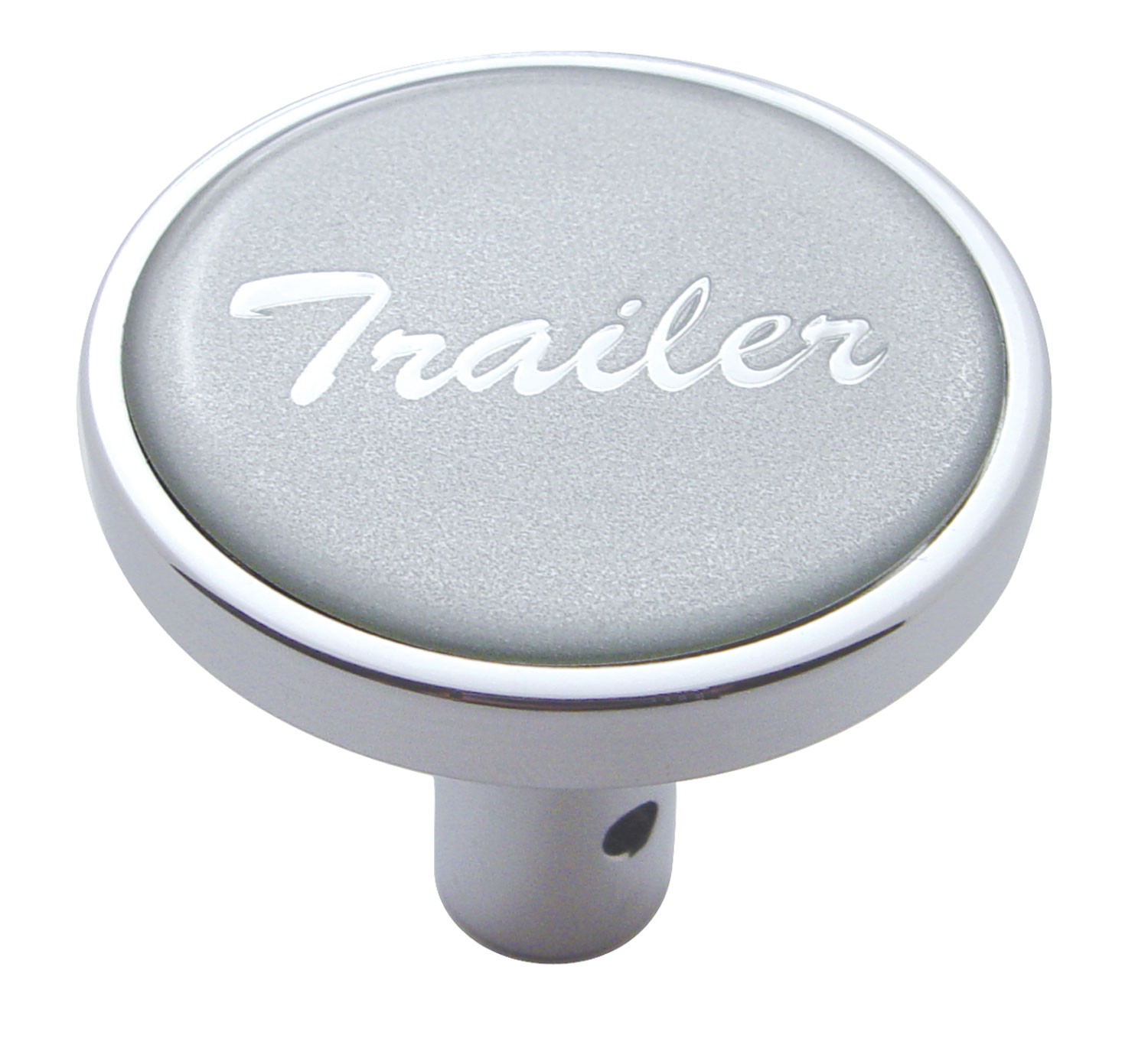 Chrome Long Pin Mount Air Valve Knob W/ Glossy "Trailer" Sticker - Silver