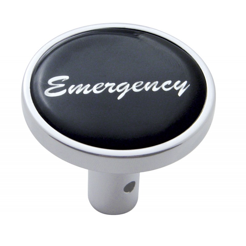 Chrome Long Pin Mount Air Valve Knob W/ Glossy "Emergency" Sticker - Black