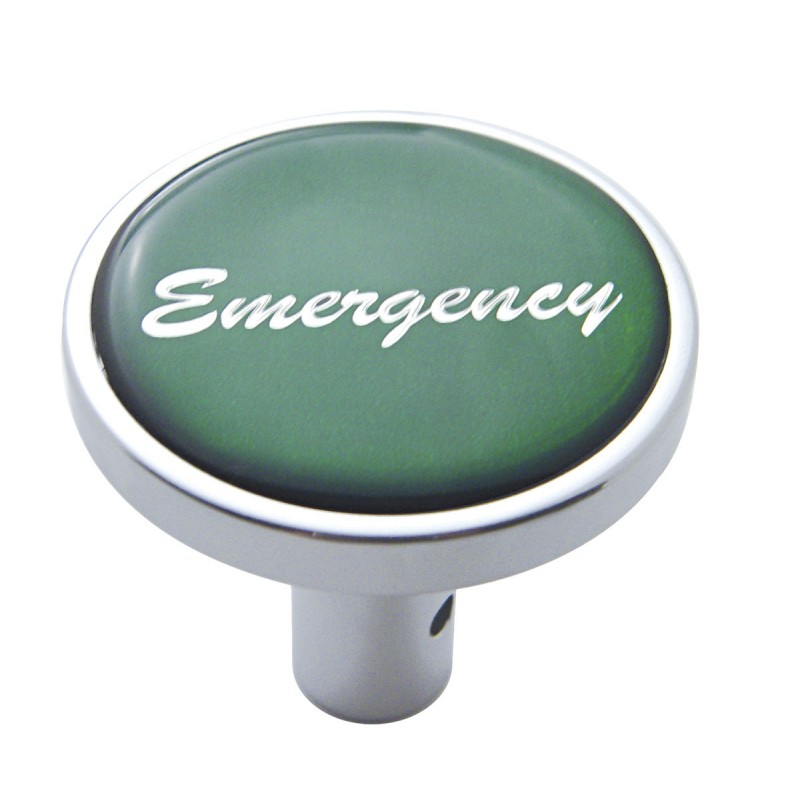 Chrome Long Pin Mount Air Valve Knob W/ Glossy "Emergency" Sticker - Green