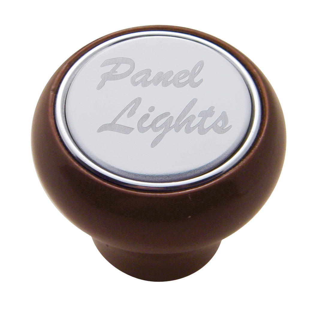 Wood Deluxe Dash Knob W/ Stainless Steel "Panel Lights" Plaque