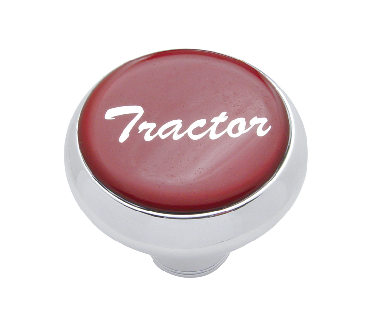 Chrome Deluxe Air Valve Knob W/ Glossy "Tractor" Sticker - Red