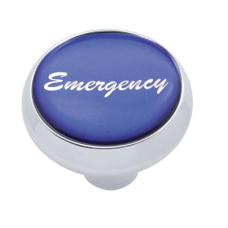 Chrome Deluxe Air Valve Knob W/ Glossy "Emergency" Sticker - Blue