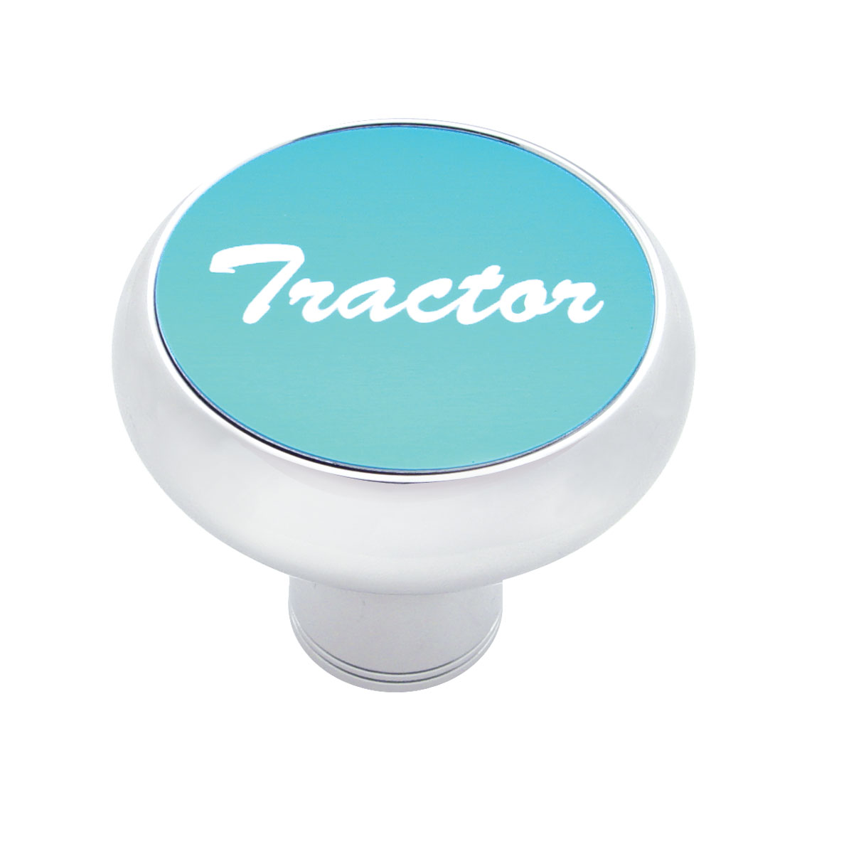 Chrome Deluxe Air Valve Knob W/ Aluminum "Tractor" Sticker - Blue