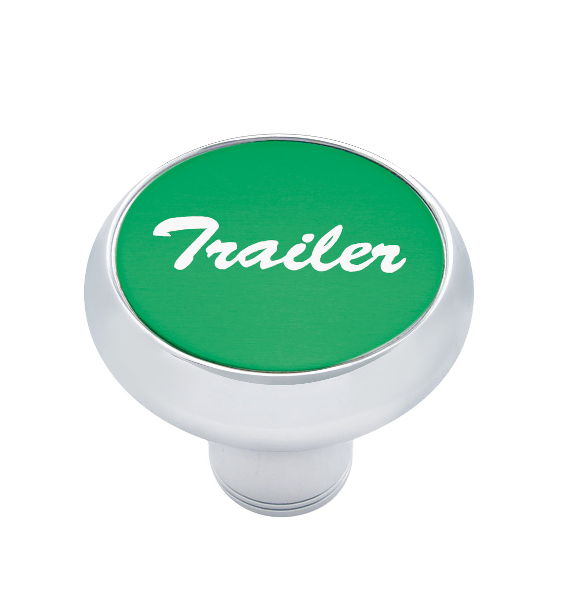 Chrome Deluxe Air Valve Knob W/ Aluminum "Trailer" Sticker - Green
