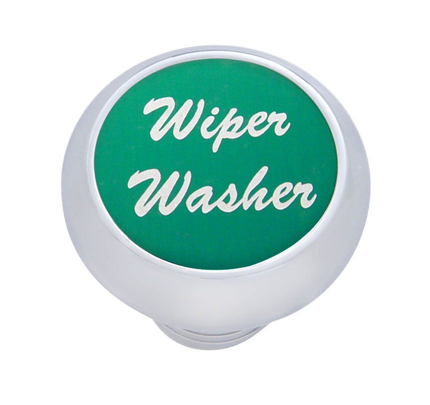 Chrome Deluxe Dash Knob W/ Aluminum "Wiper/Washer" Sticker - Green