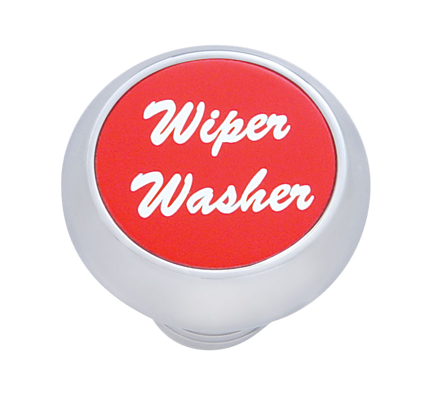Chrome Deluxe Dash Knob W/ Aluminum "Wiper/Washer" Sticker - Red