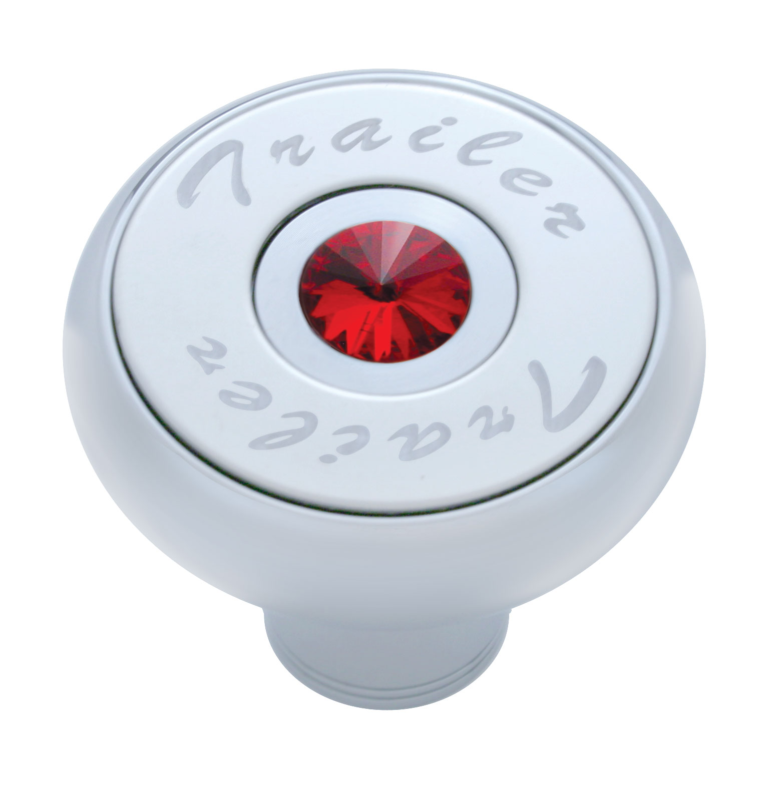 Chrome Deluxe Air Valve Knob With Stainless Steel "Trailer" Plaque & Diamond - Red