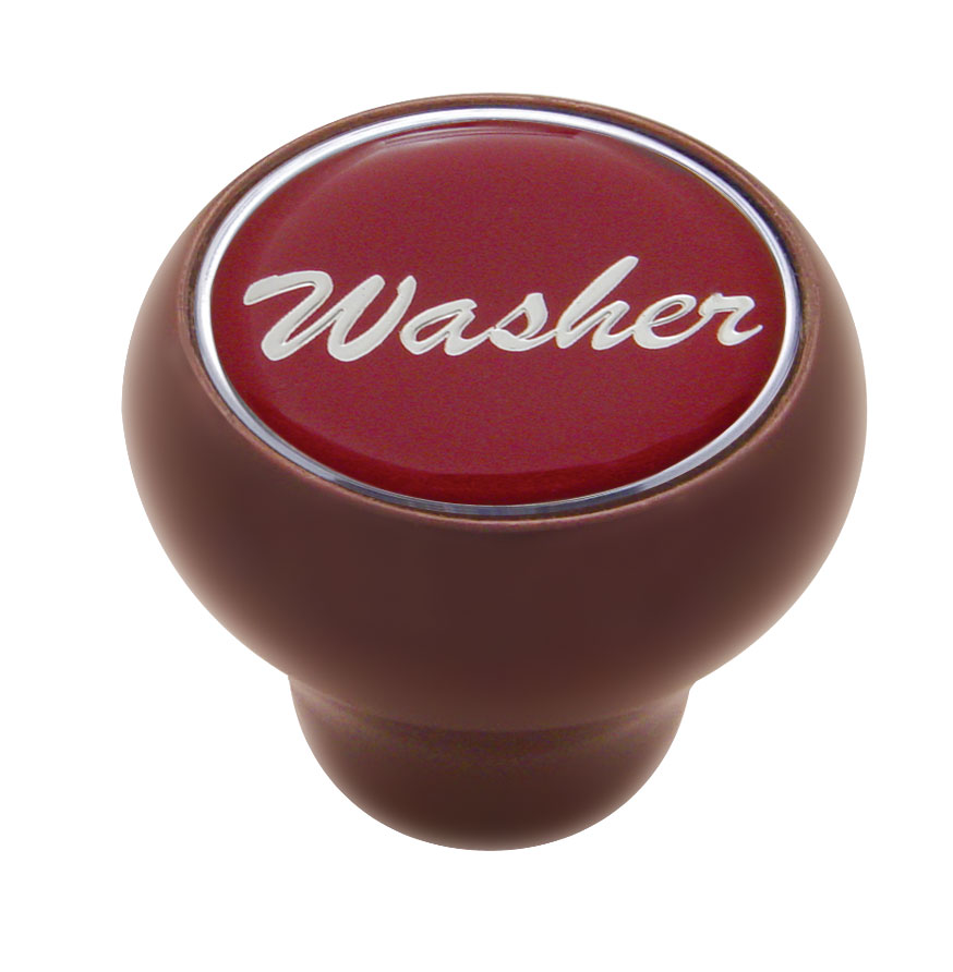 Wood Deluxe Dash Knob W/ Glossy "Washer" Sticker - Red
