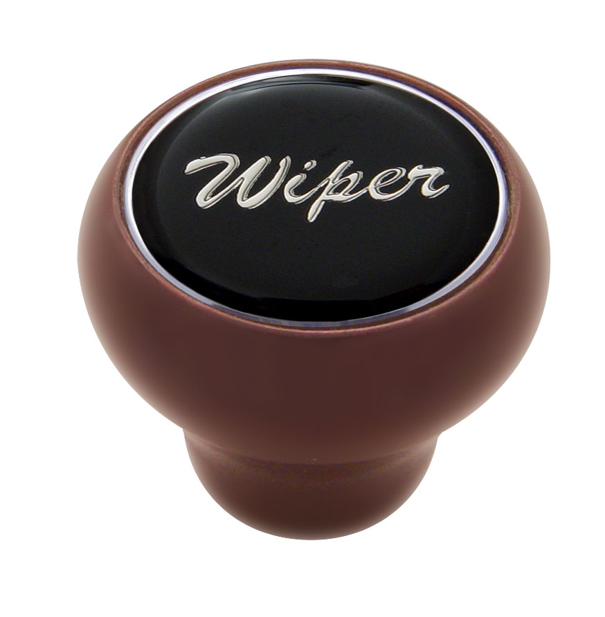 Wood Deluxe Dash Knob W/ Glossy "Wiper" Sticker - Black