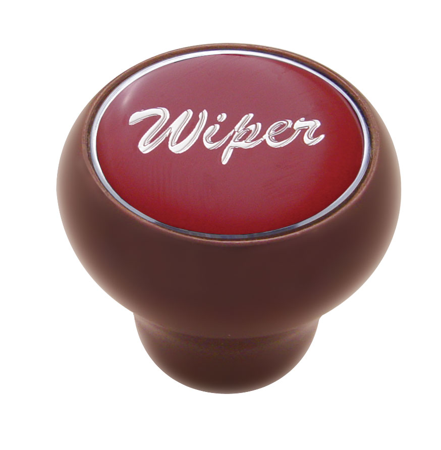 Wood Deluxe Dash Knob W/ Glossy "Wiper" Sticker - Red