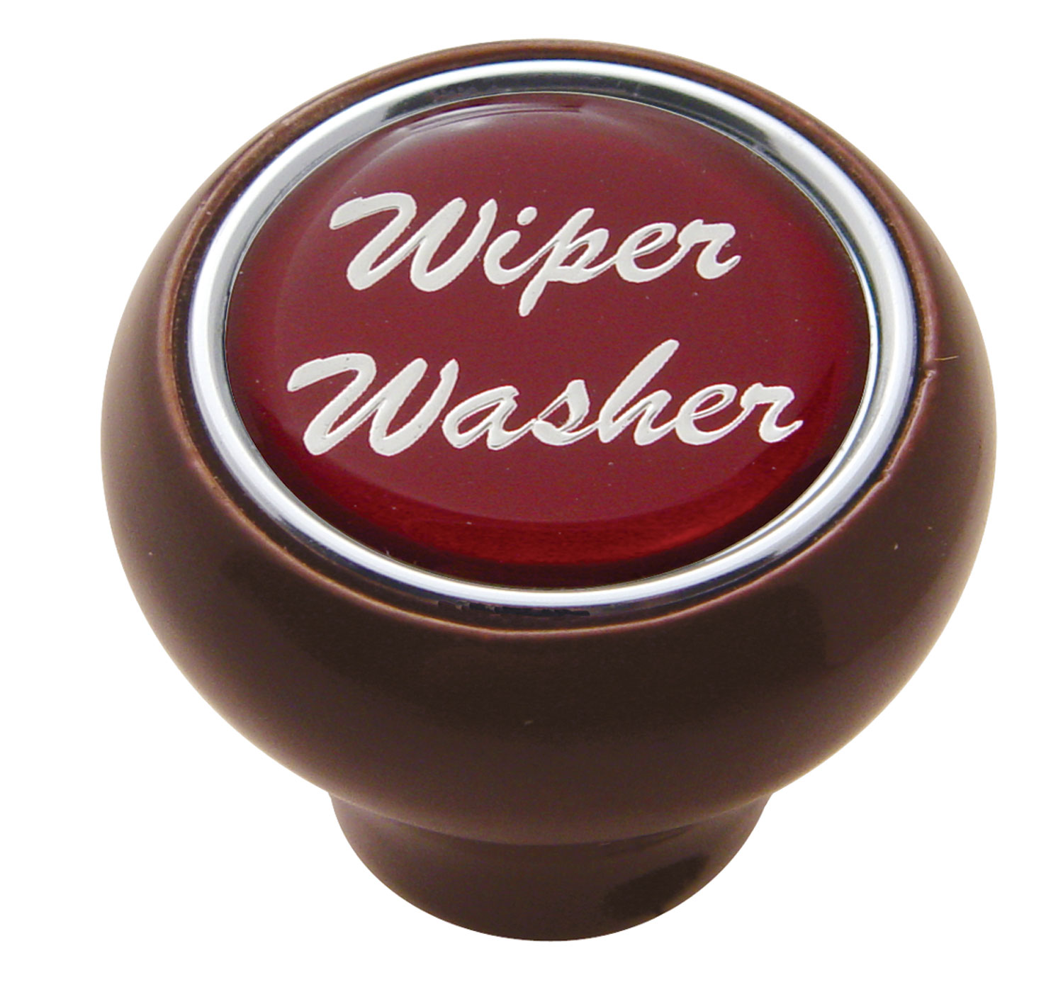 Wood Deluxe Dash Knob W/ Glossy "Wiper/Washer" Sticker - Red
