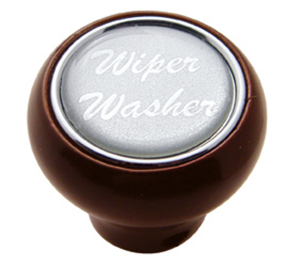 Wood Deluxe Dash Knob W/ Glossy "Wiper/Washer" Sticker - Silver