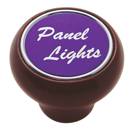 Wood Deluxe Dash Knob W/ Aluminum "Panel Lights" Sticker - Purple