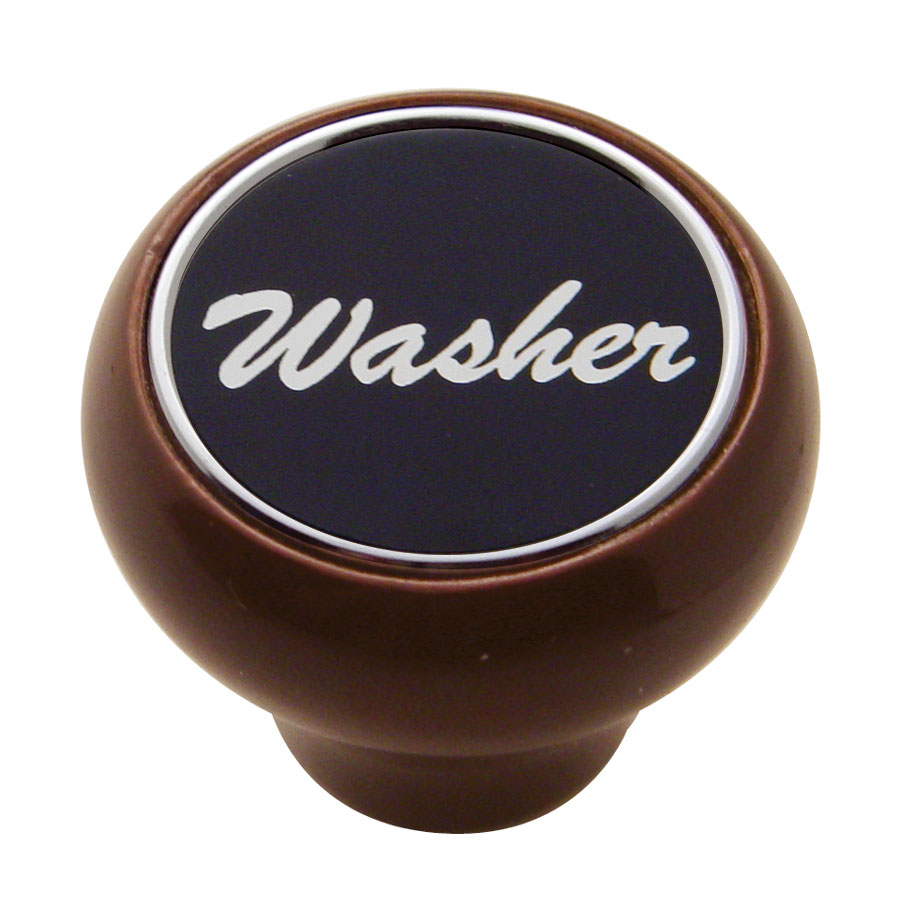 Wood Deluxe Dash Knob W/ Aluminum "Washer" Sticker - Black
