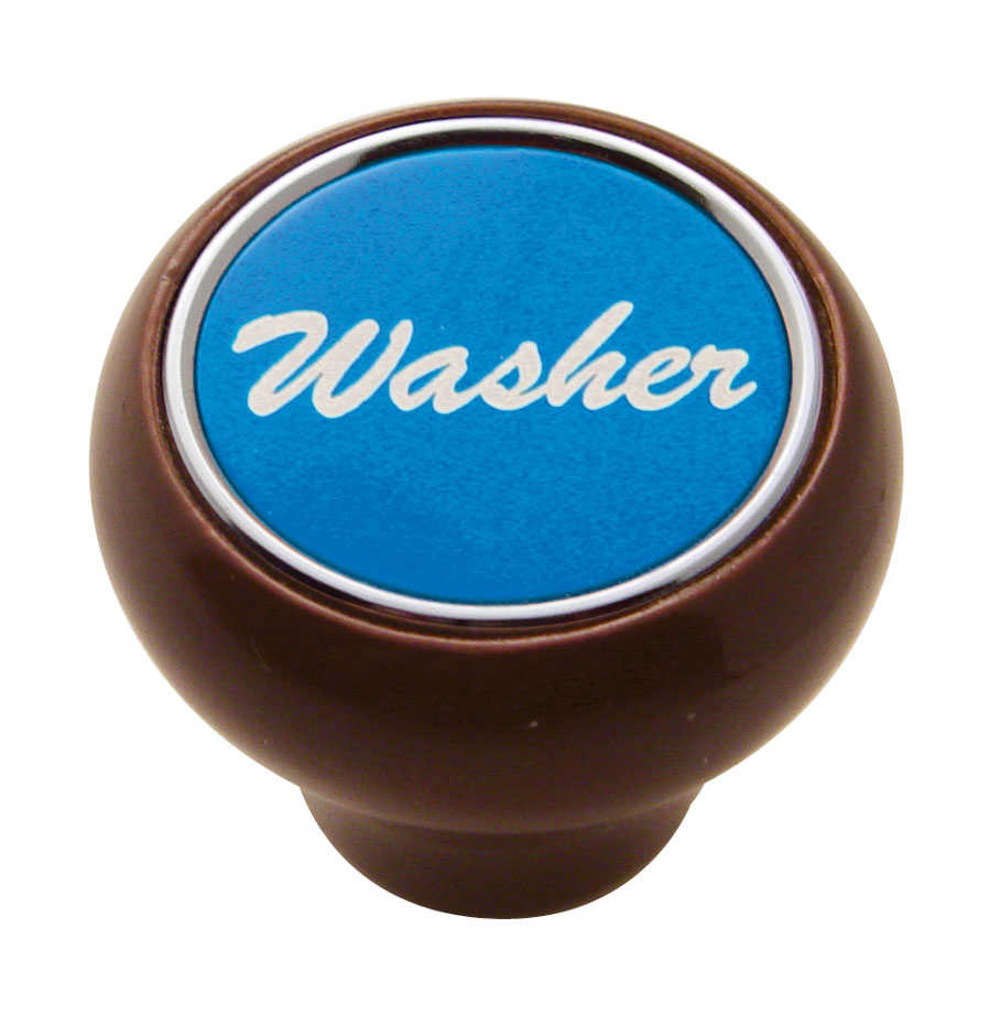 Wood Deluxe Dash Knob W/ Aluminum "Washer" Sticker - Blue
