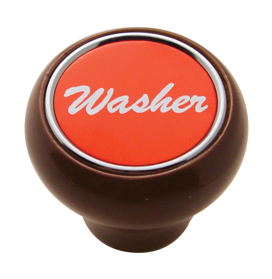 Wood Deluxe Dash Knob W/ Aluminum "Washer" Sticker - Red