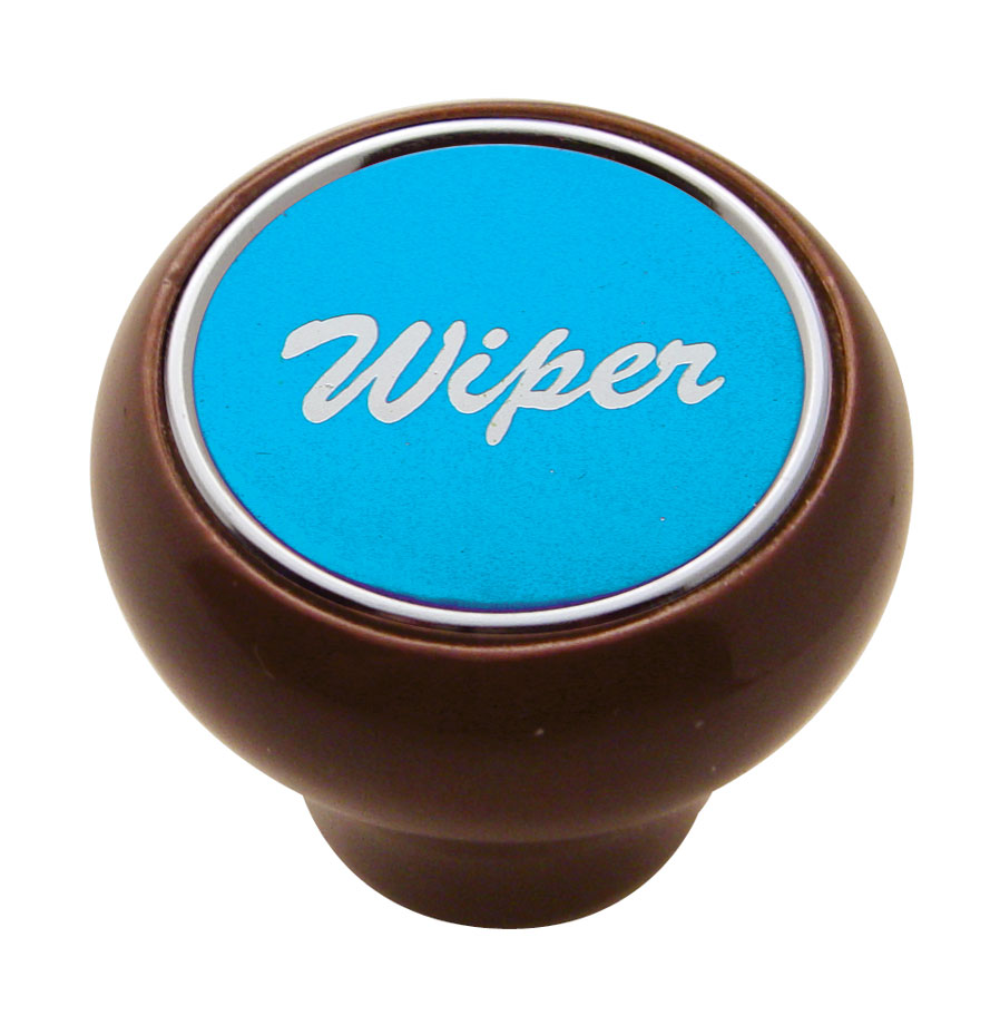 Wood Deluxe Dash Knob W/ Aluminum "Wiper" Sticker - Blue