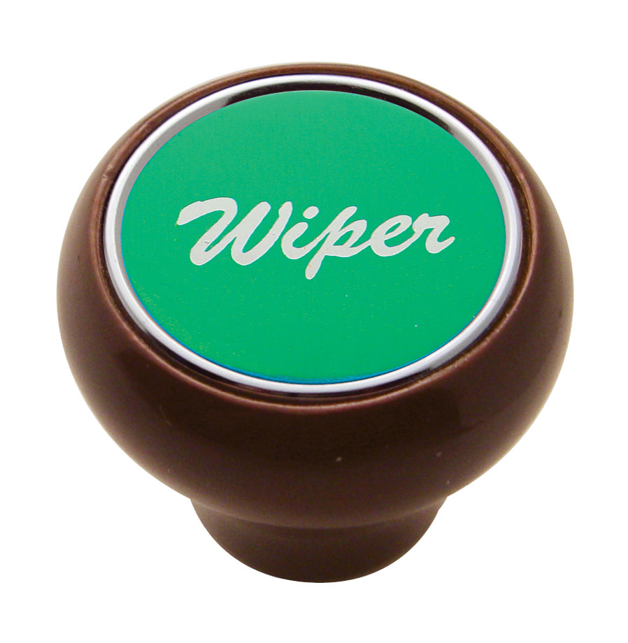 Wood Deluxe Dash Knob W/ Aluminum "Wiper" Sticker - Green