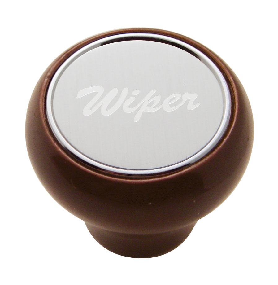 Wood Deluxe Dash Knob W/ Aluminum "Wiper" Sticker - Silver