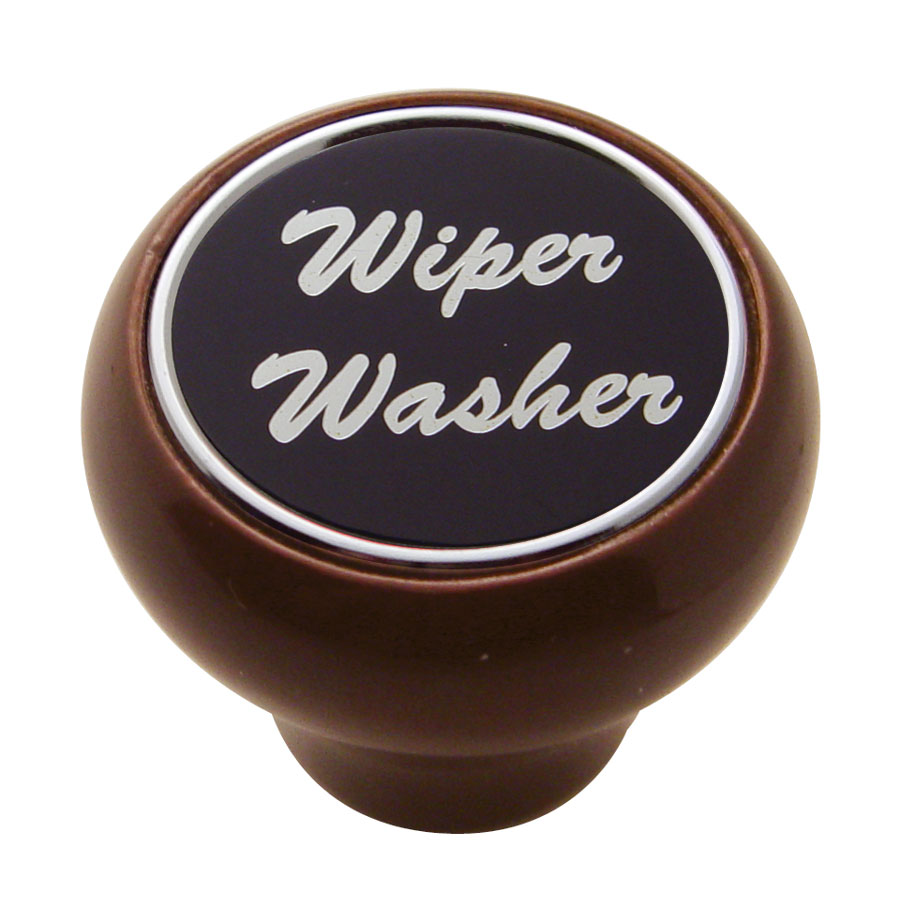 Wood Deluxe Dash Knob W/ Aluminum "Wiper/Washer" Sticker - Black