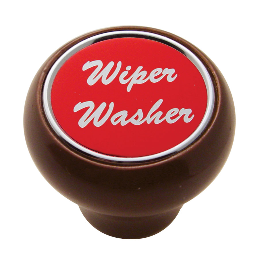 Wood Deluxe Dash Knob W/ Aluminum "Wiper/Washer" Sticker - Red