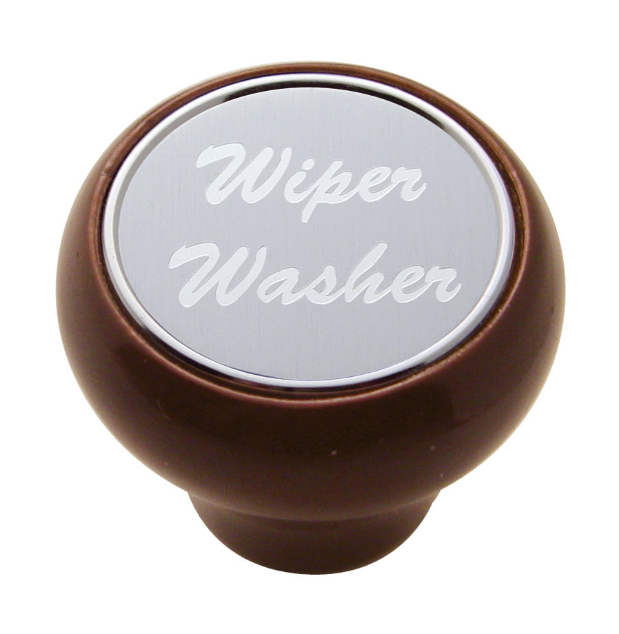Wood Deluxe Dash Knob W/ Aluminum "Wiper/Washer" Sticker - Silver