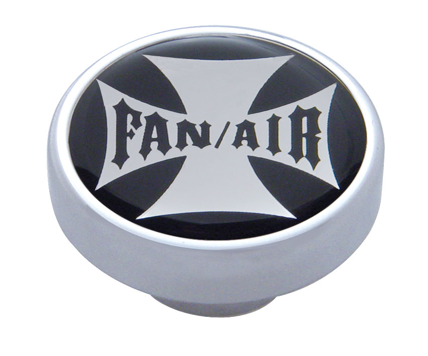 Chrome Dash Knob W/ Glossy "Fan/Air" Maltese Cross Sticker - Black