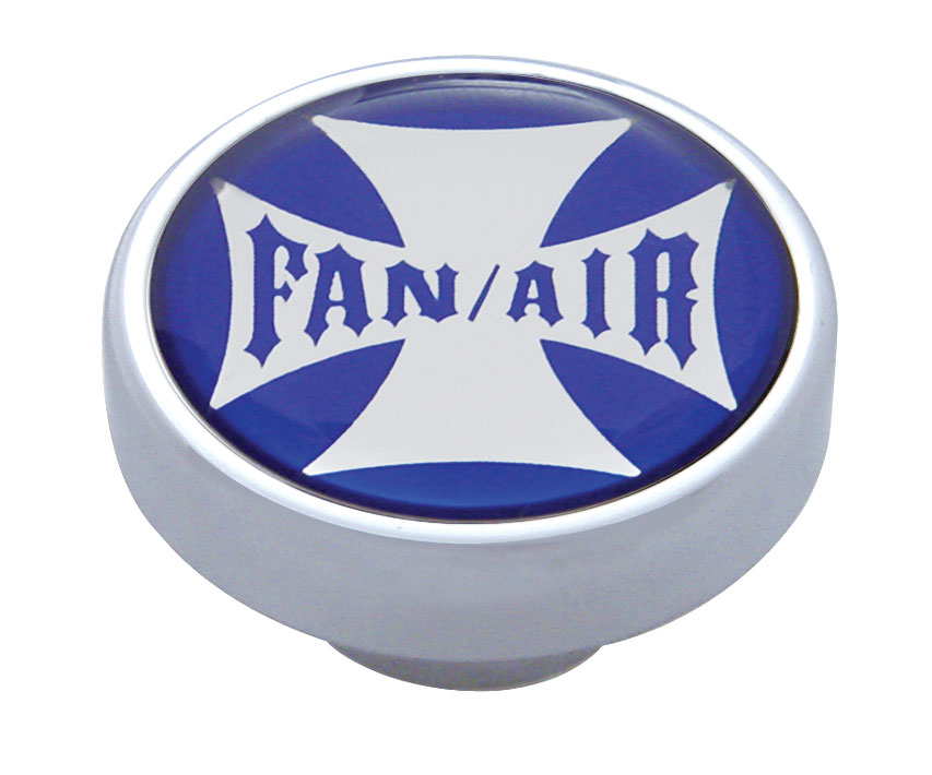 Chrome Dash Knob W/ Glossy "Fan/Air" Maltese Cross Sticker - Blue