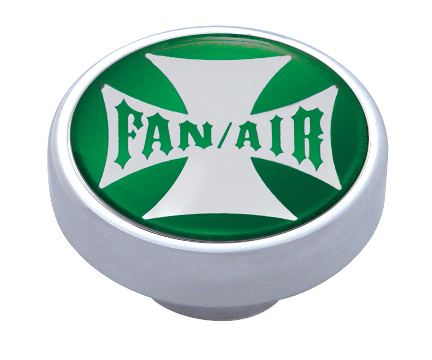 Chrome Dash Knob W/ Glossy "Fan/Air" Maltese Cross Sticker - Green