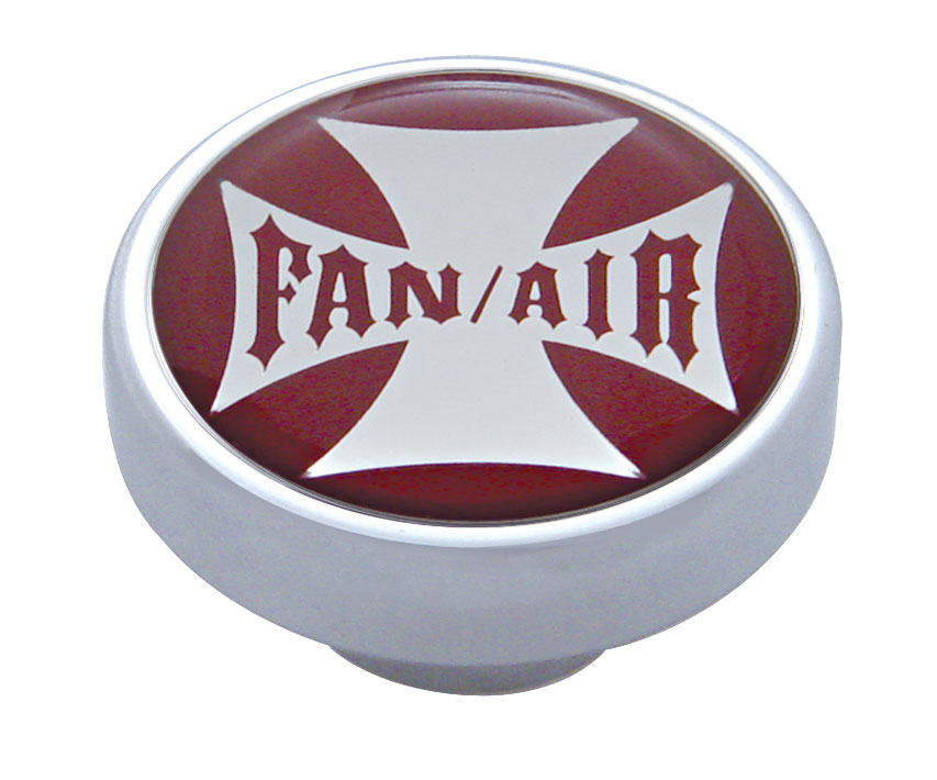 Chrome Dash Knob W/ Glossy "Fan/Air" Maltese Cross Sticker - Red