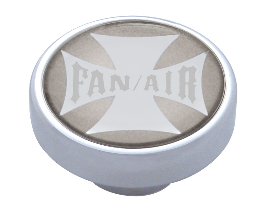 Chrome Dash Knob W/ Glossy "Fan/Air" Maltese Cross Sticker - Silver