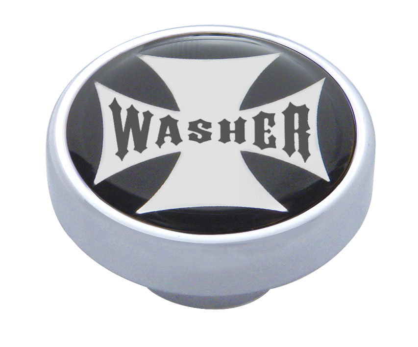 Chrome Dash Knob W/ Glossy "Washer" Maltese Cross Sticker - Black