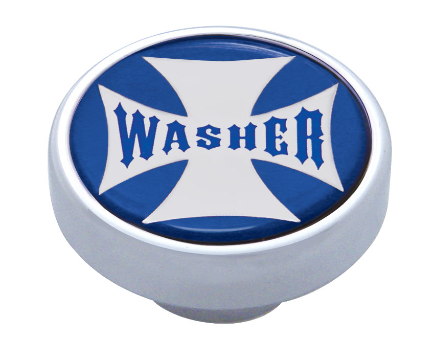 Chrome Dash Knob W/ Glossy "Washer" Maltese Cross Sticker - Blue