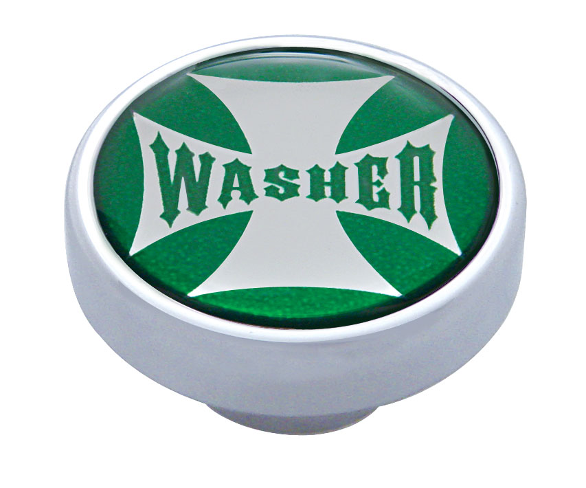 Chrome Dash Knob W/ Glossy "Washer" Maltese Cross Sticker - Green