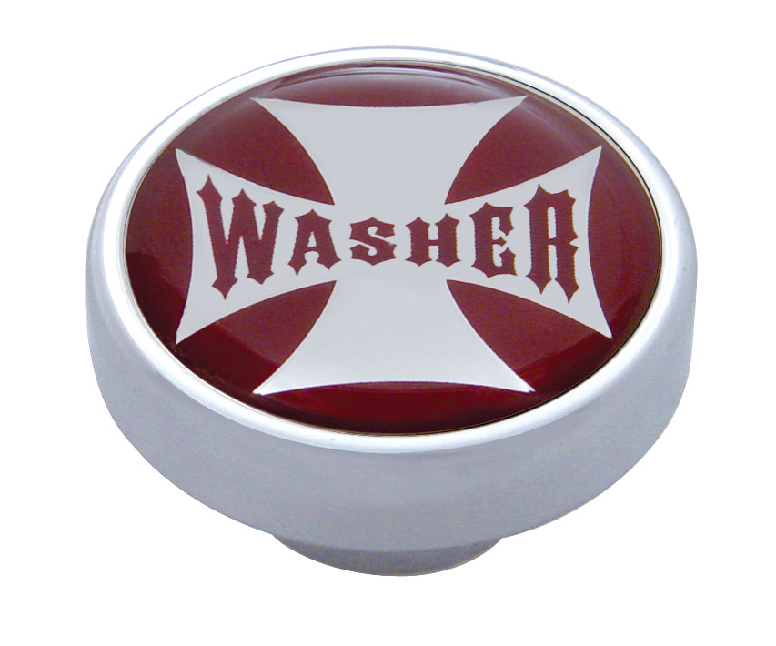 Chrome Dash Knob W/ Glossy "Washer" Maltese Cross Sticker - Red