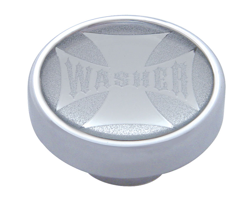 Chrome Dash Knob W/ Glossy "Washer" Maltese Cross Sticker - Silver