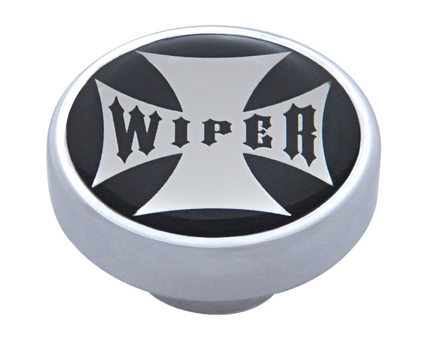 Chrome Dash Knob W/ Glossy "Wiper" Maltese Cross Sticker - Black